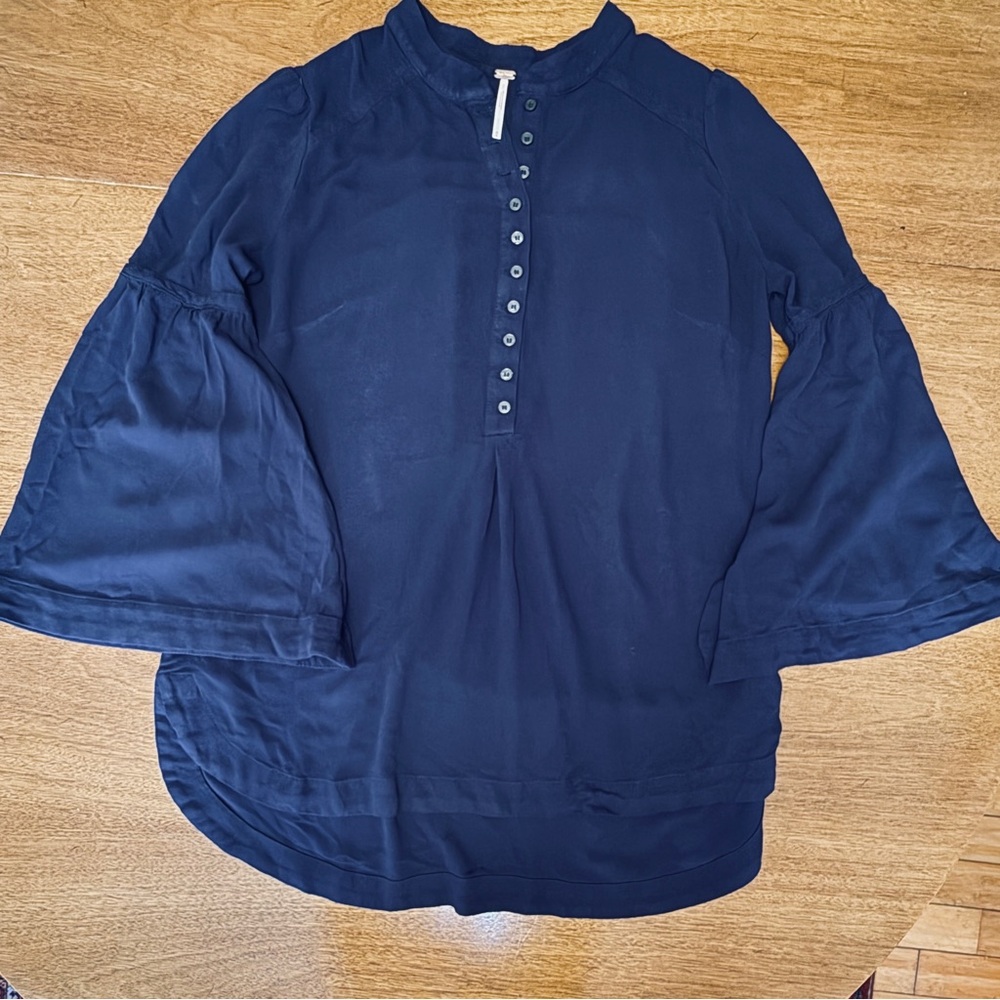 Free People Midnight Blue Button-Up Tunic | Bell Sleeves | M